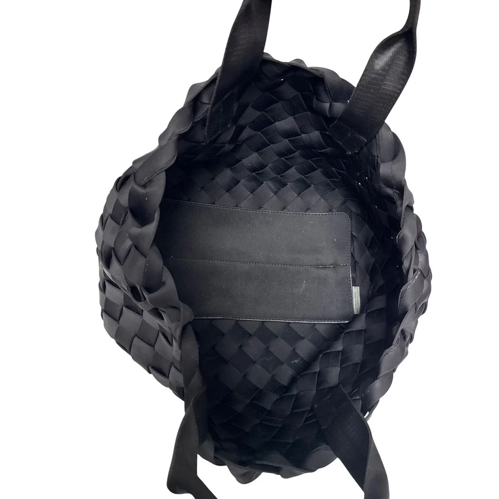 Naghedi Tangier Medium Tote Women Black Woven Neoprene Luxury Handbag St barths